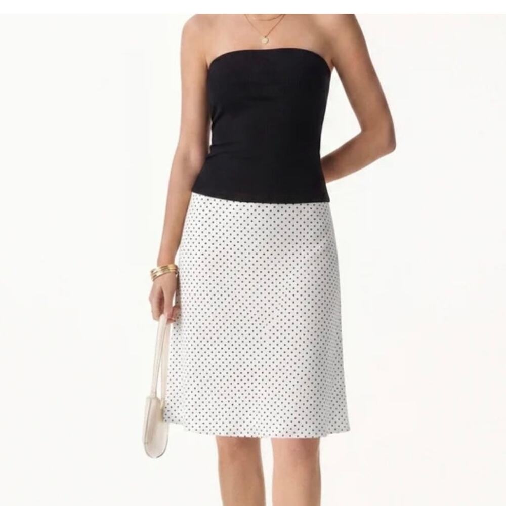OGLmove Stretch Cotton Polka Dot A-Line Flare Skirt White Black Size S New NWT